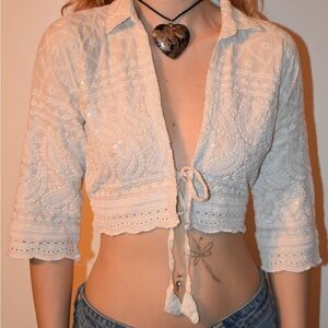 Vintage Cream Embroidered Top